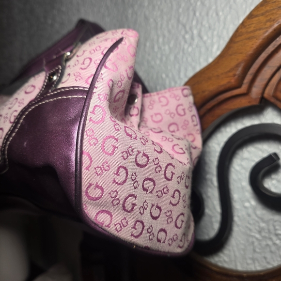 Y2K Guess Purple Monogram Shoulder Bag Baguette Metallic Trim - Picture 4 of 6